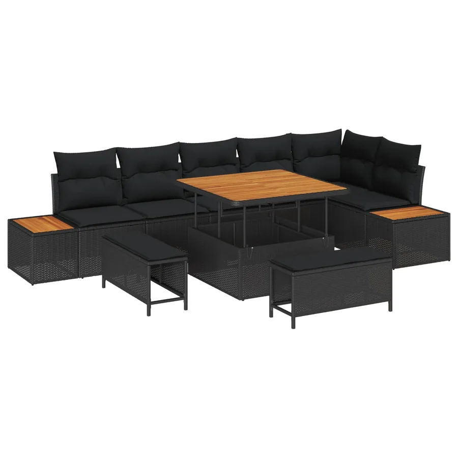 Ensemble de canapé de jardin avec coussin 9 pcs Noir - 2