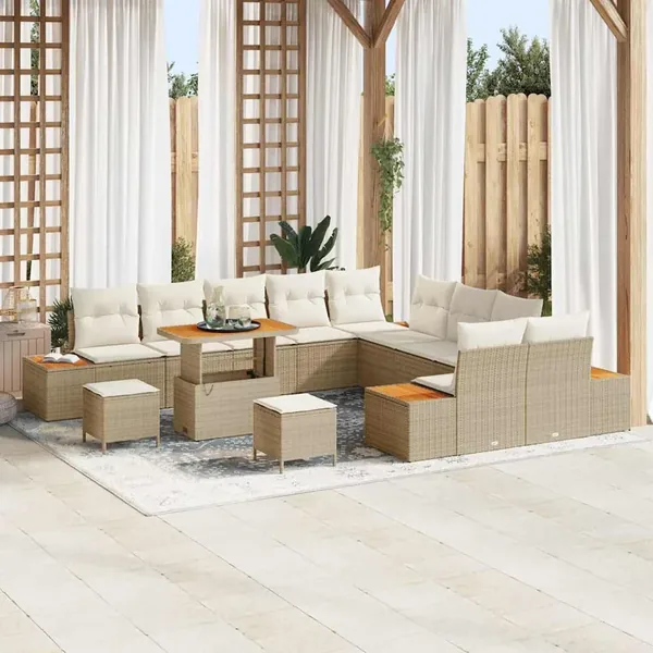 Ensemble de canapé de jardin 13 pcs Beige Poly rotin