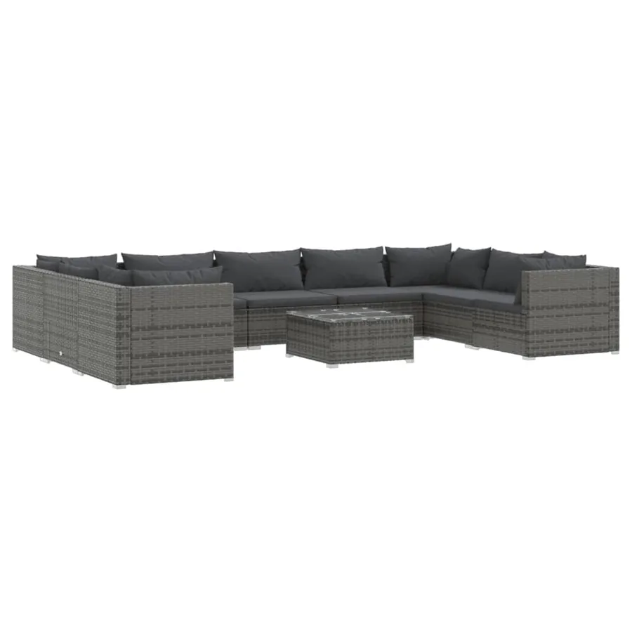 Salon de jardin 10 pcs avec coussins Résine tressée Gris - 2