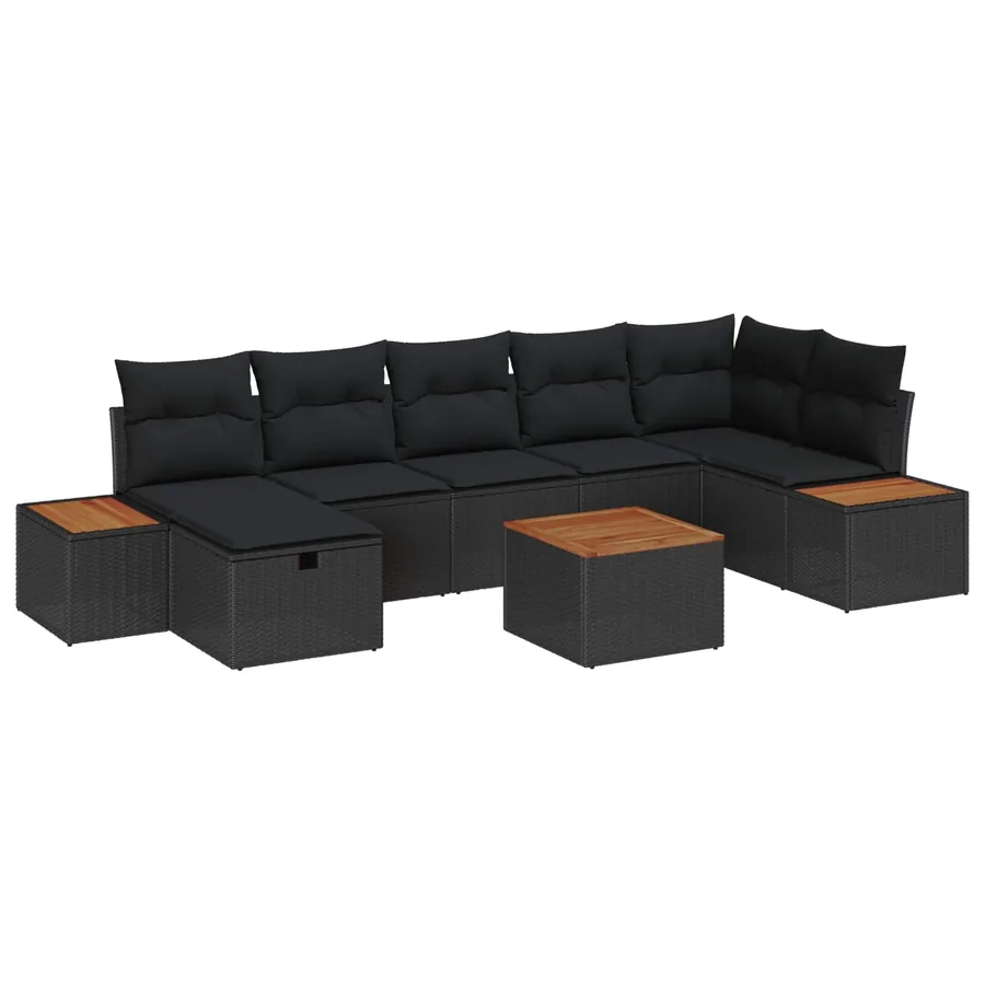 Ensemble de canapé de jardin avec coussin 8 pcs Noir polyrotin