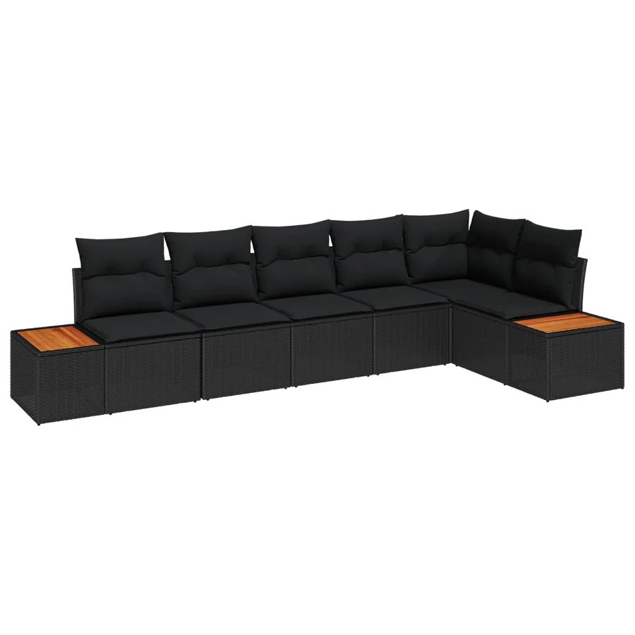 Ensemble de canapé de jardin avec coussin 6 pcs Noir Poly rotin