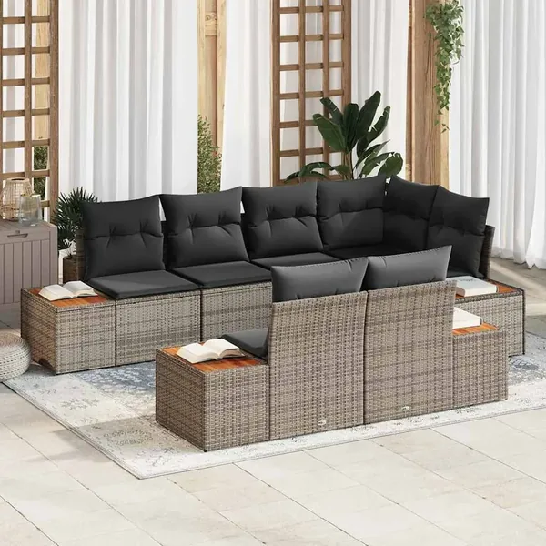 Ensemble de canapé de jardin avec coussin 7 pcs Gris Polyrotin