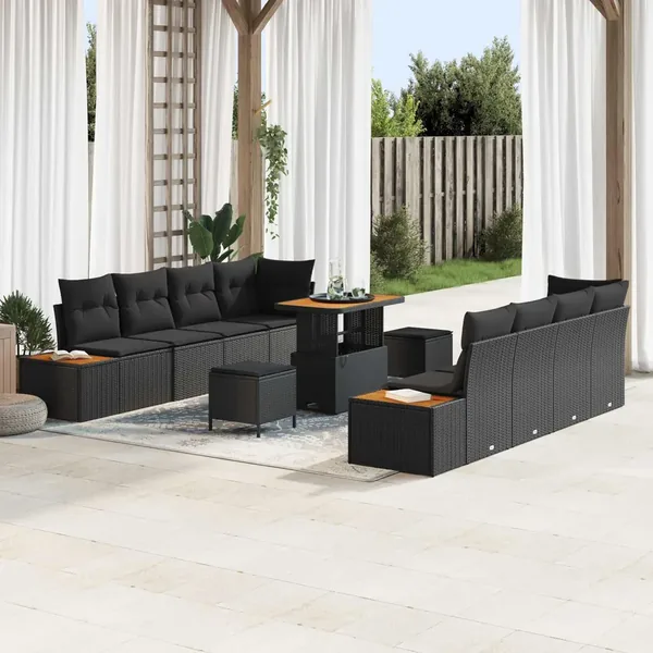 Ensemble de canapé de jardin avec coussin 11 pcs Noir