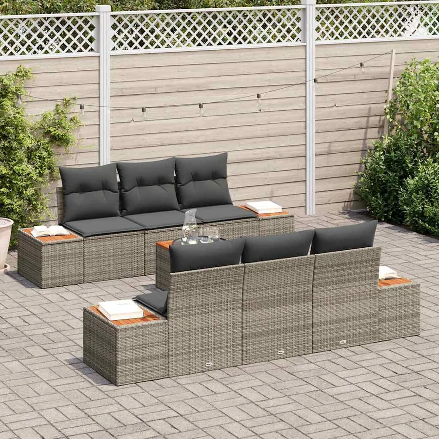 Ensemble de canapé de jardin avec coussin 7 pcs Gris Poly rotin - 3