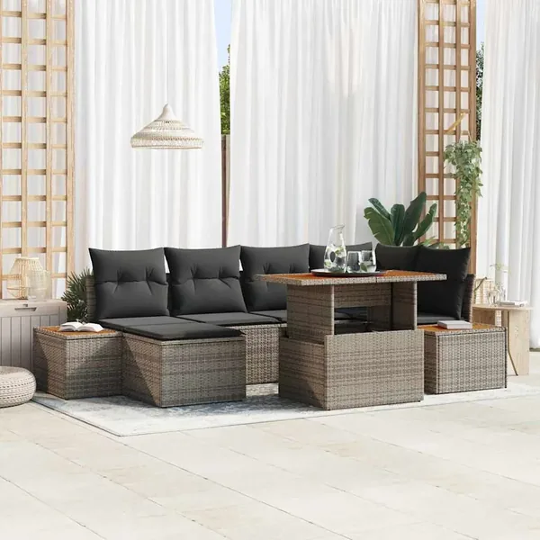 Ensemble de canapé de jardin 7 pcs Gris Poly rotin