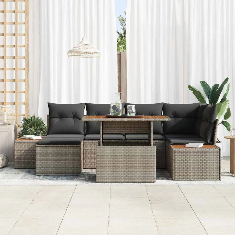 Ensemble de canapé de jardin 7 pcs Gris Poly rotin - 3