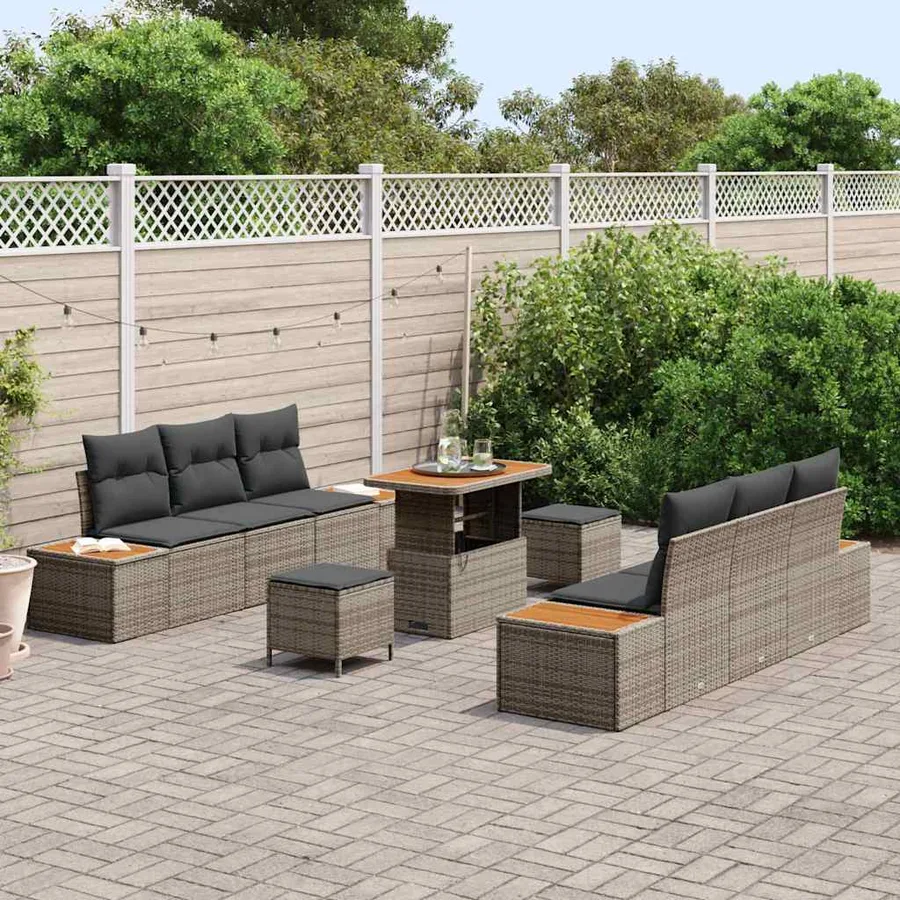 Ensemble de canapé de jardin avec coussin 9 pcs Gris Poly rotin - 3