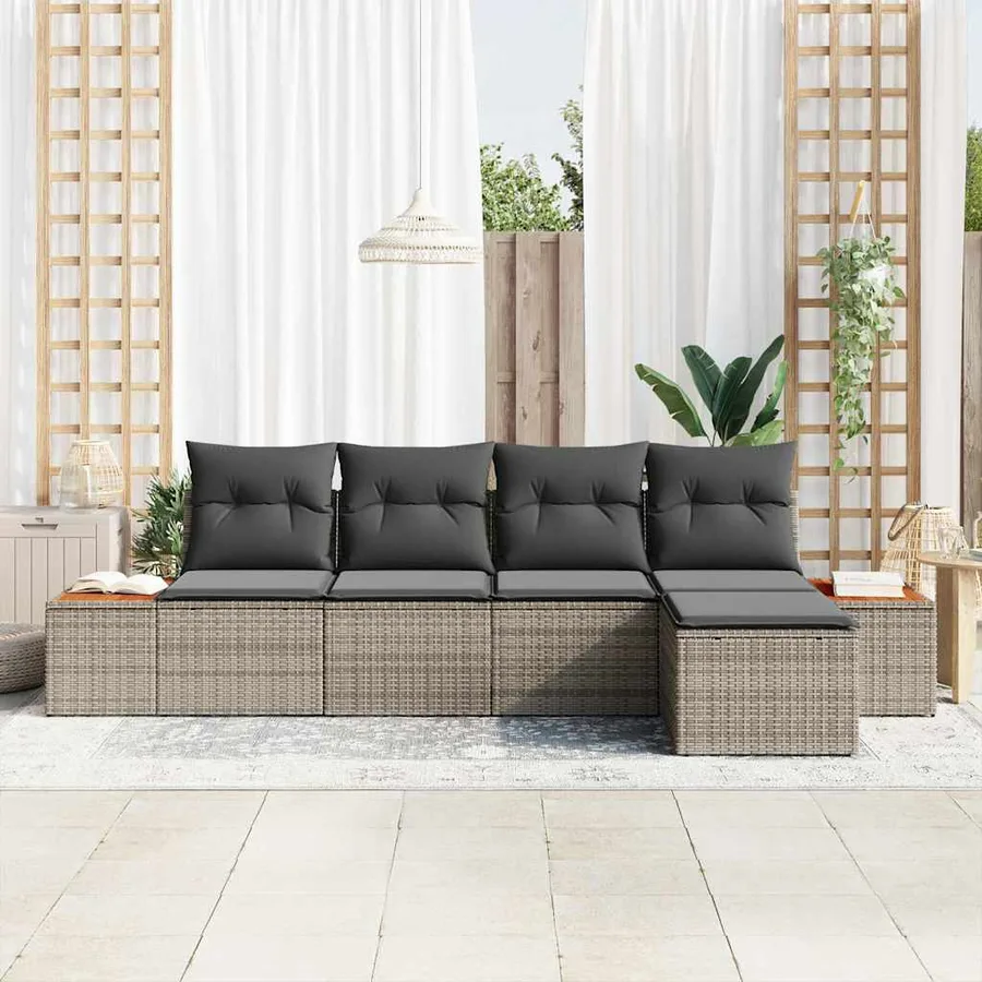 Ensemble de canapé de jardin avec coussin 6 pcs Gris Polyrotin - 3