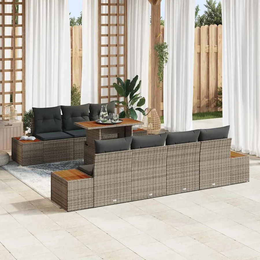 Ensemble de canapé de jardin 8 pcs Gris Poly rotin