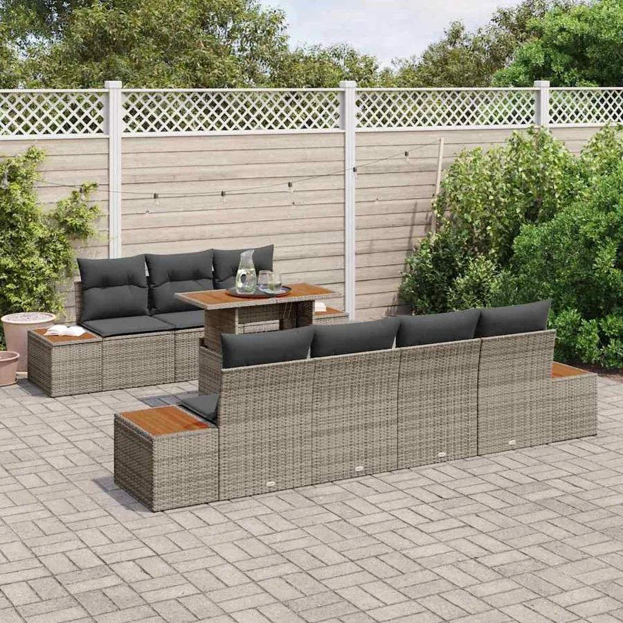 Ensemble de canapé de jardin 8 pcs Gris Poly rotin - 3