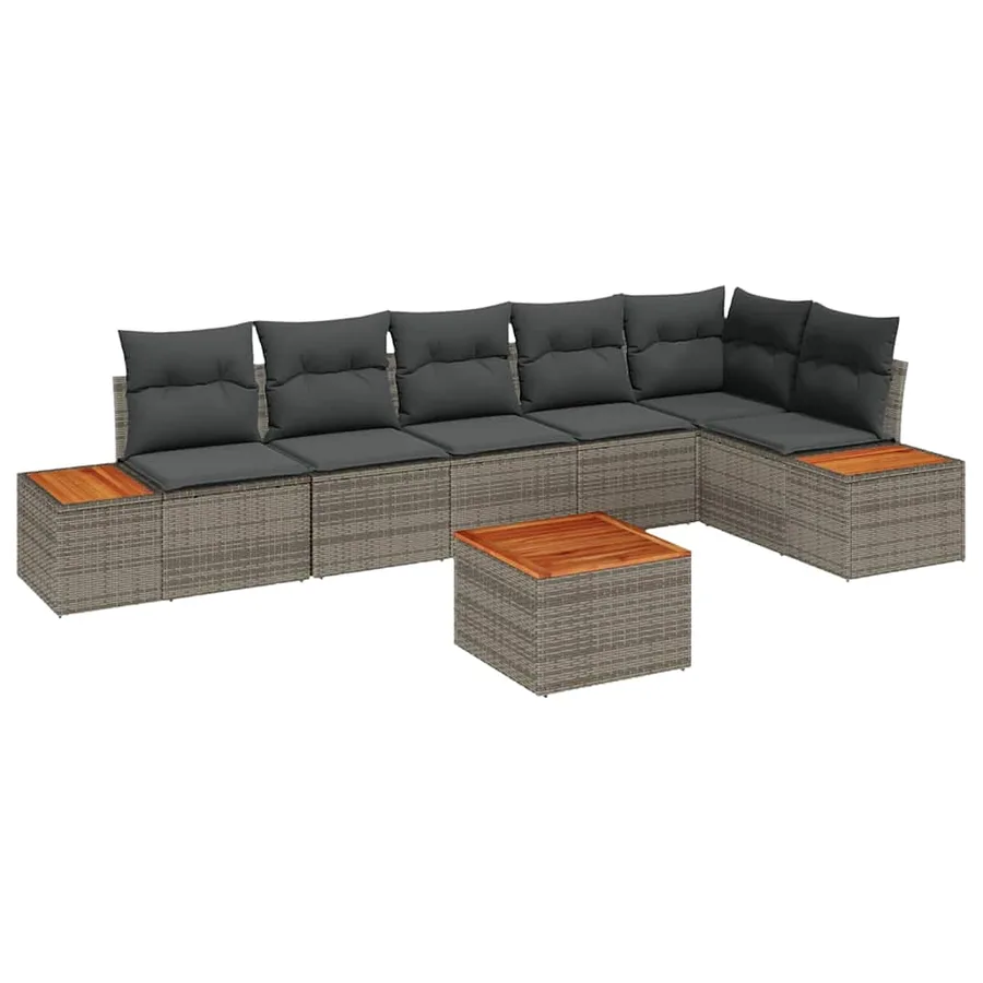 Ensemble de canapé de jardin avec coussin 6 pcs Gris Polyrotin - 2