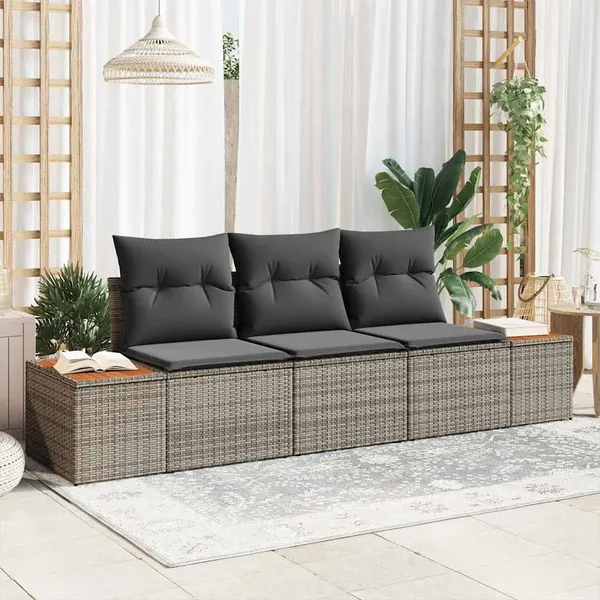 Ensemble de canapé de jardin 3 pcs Gris Poly rotin