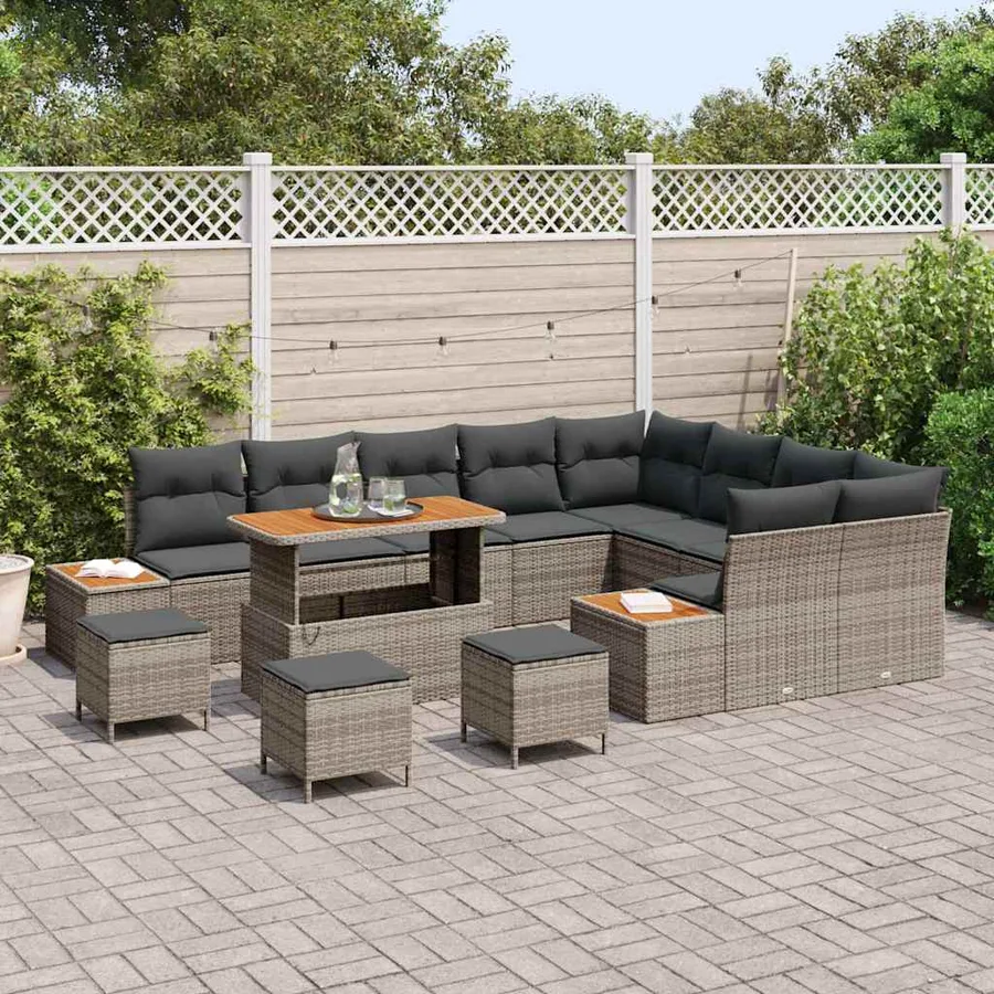 Ensemble de canapé de jardin 13 pcs Gris Poly rotin - 3