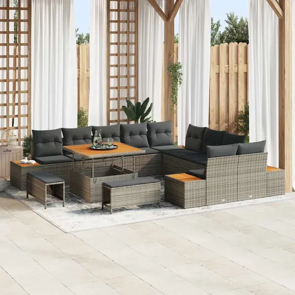 Ensemble de canapé de jardin 13 pcs Gris Poly rotin
