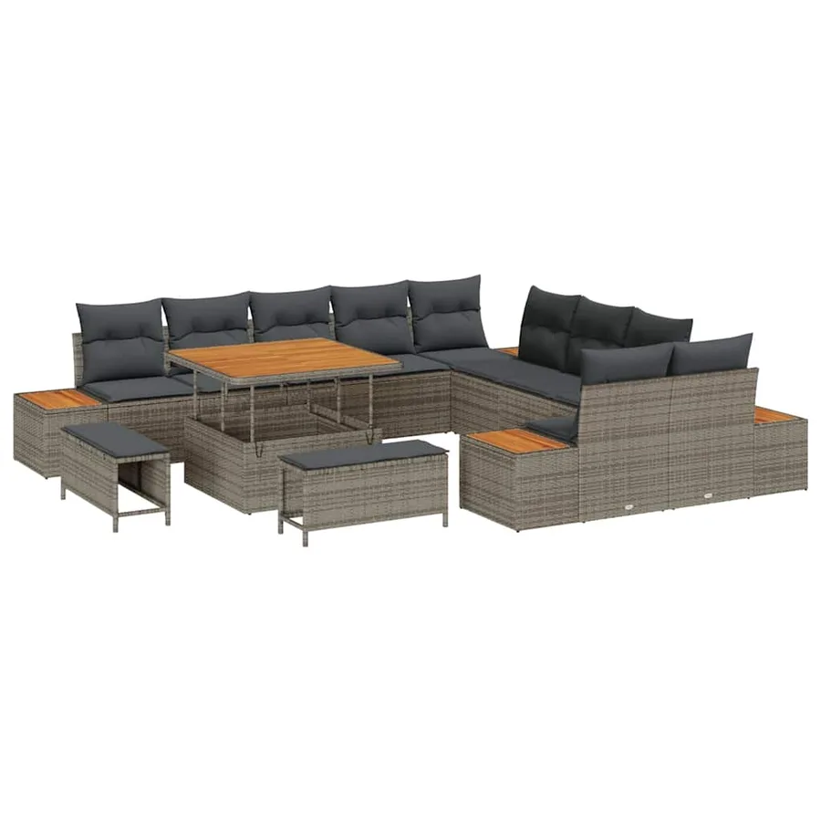 Ensemble de canapé de jardin 13 pcs Gris Poly rotin - 2