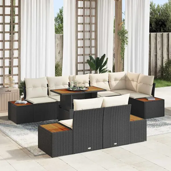 Ensemble de canapé de jardin 9 pcs Noir Poly rotin