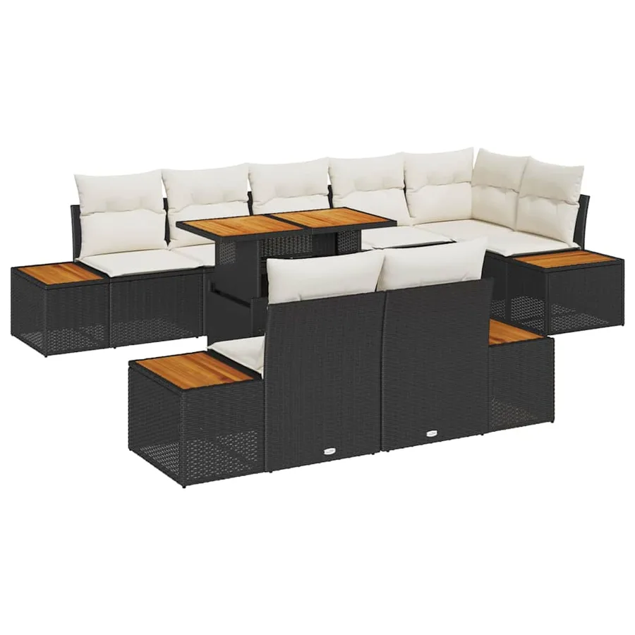 Ensemble de canapé de jardin 9 pcs Noir Poly rotin - 2