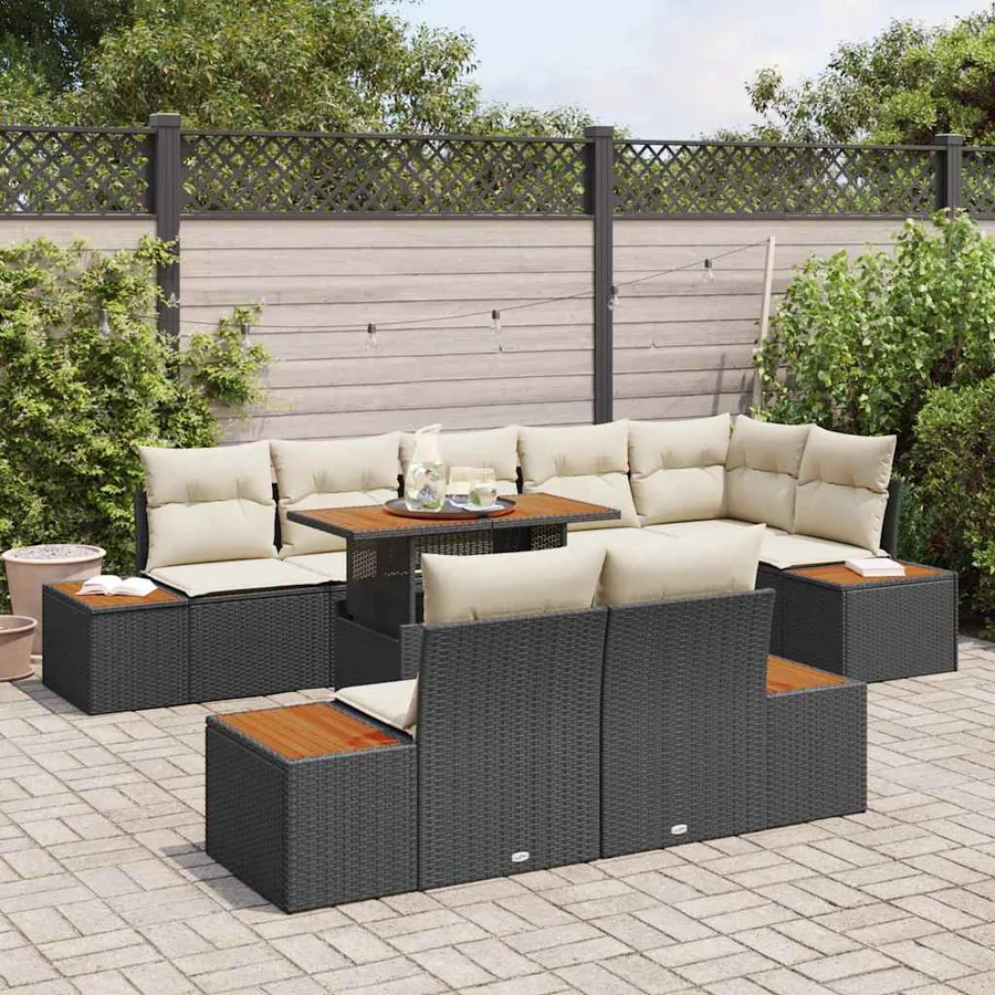 Ensemble de canapé de jardin 9 pcs Noir Poly rotin - 3