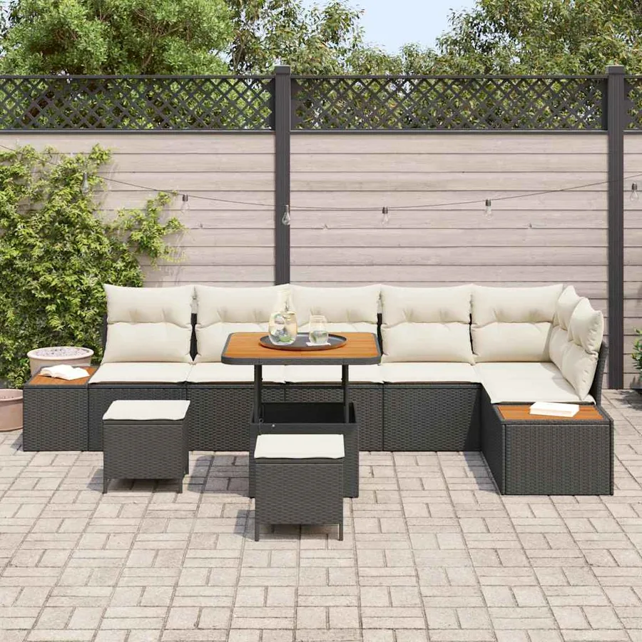 Ensemble de canapé de jardin avec coussin 9 pcs Noir Poly rotin - 3