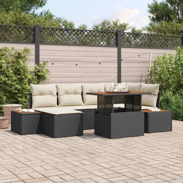 Ensemble de canapé de jardin 7 pcs Noir Poly rotin