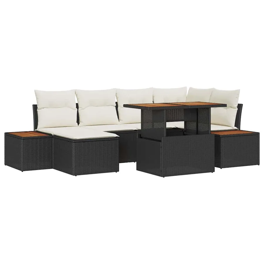 Ensemble de canapé de jardin 7 pcs Noir Poly rotin - 2