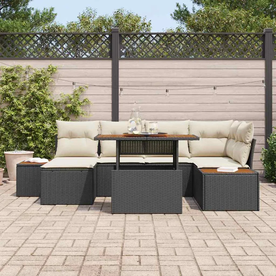 Ensemble de canapé de jardin 7 pcs Noir Poly rotin - 3