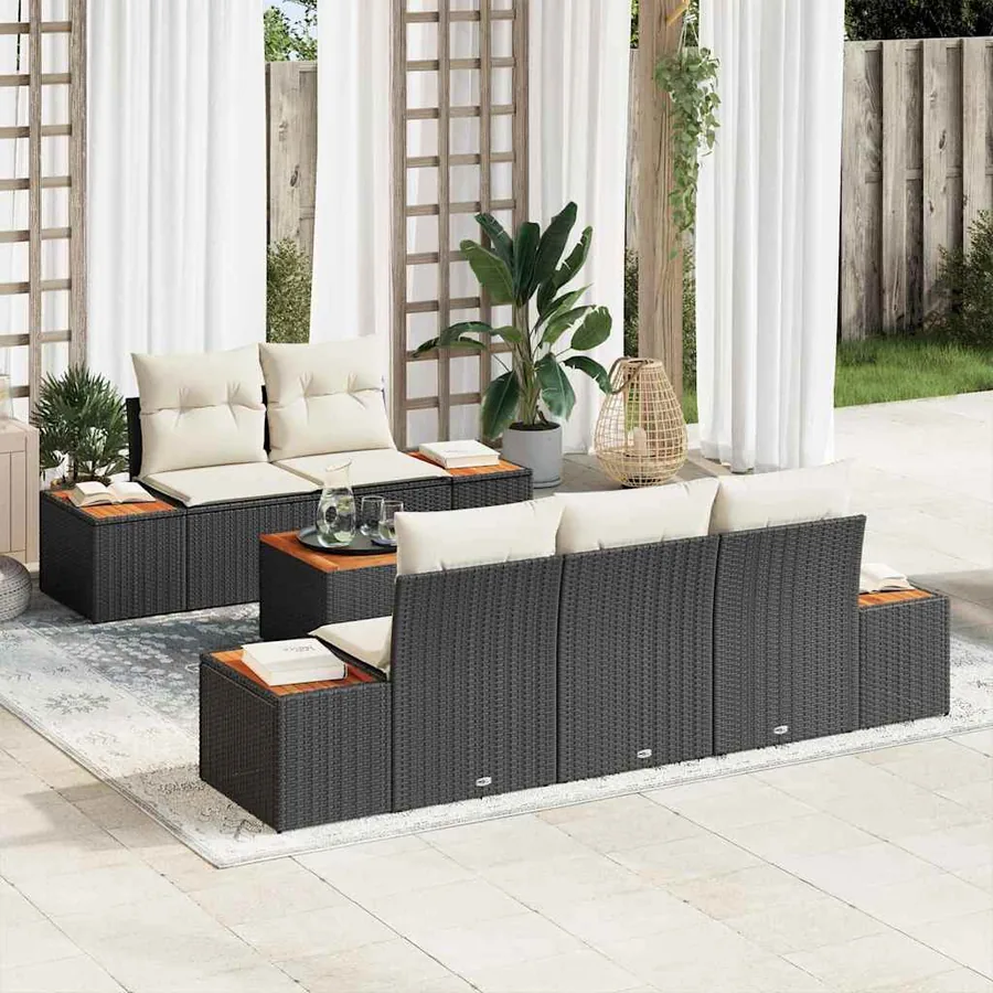Ensemble de canapé de jardin 6 pcs Noir Poly rotin