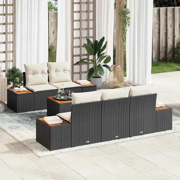 Ensemble de canapé de jardin 6 pcs Noir Poly rotin