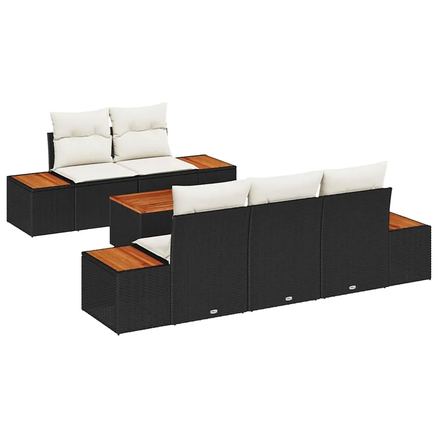 Ensemble de canapé de jardin 6 pcs Noir Poly rotin - 2