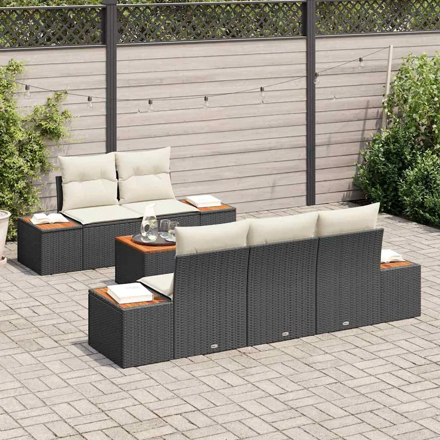 Ensemble de canapé de jardin 6 pcs Noir Poly rotin - 3
