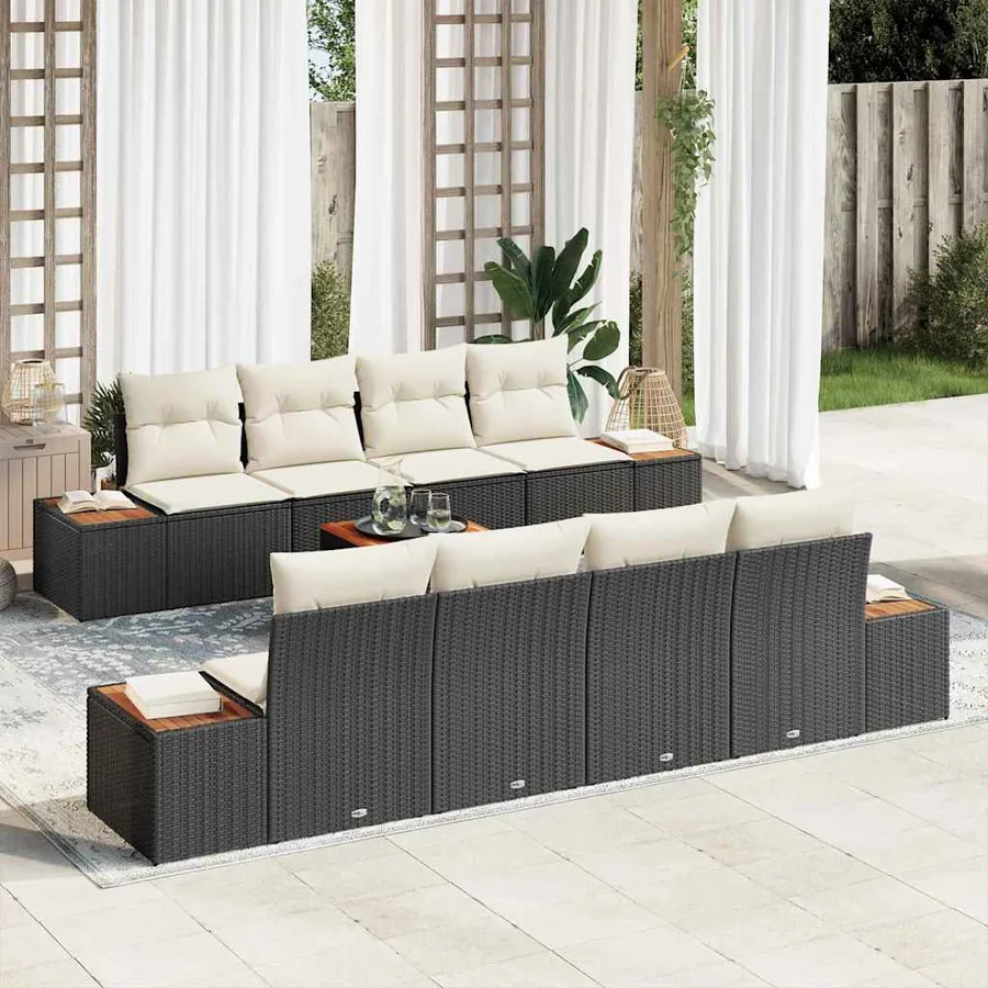 Ensemble de canapé de jardin 9 pcs Noir Poly rotin