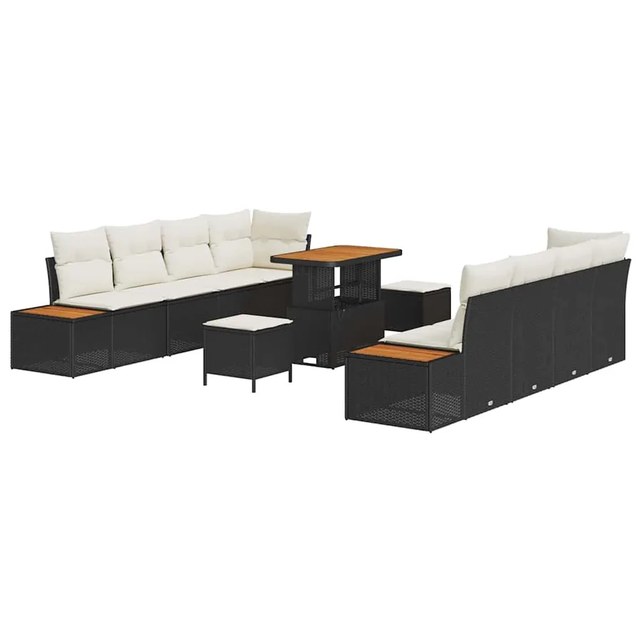 Ensemble de canapé de jardin 11 pcs Noir Poly rotin - 2