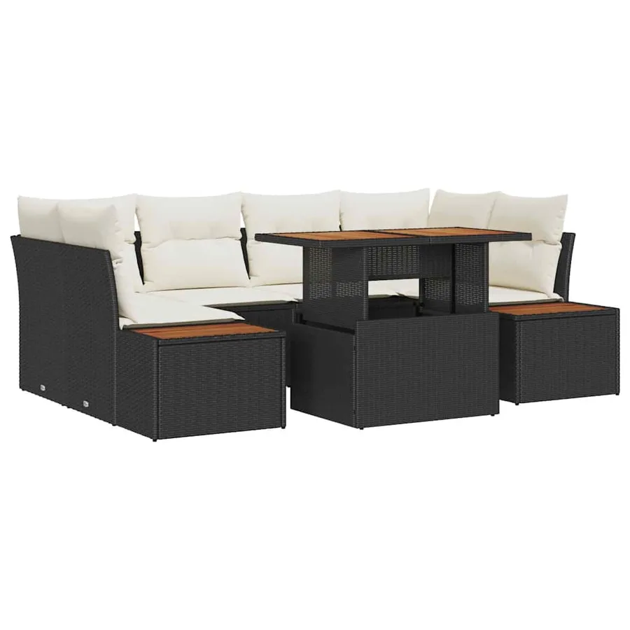 Ensemble de canapé de jardin 7 pcs Noir Poly rotin - 2