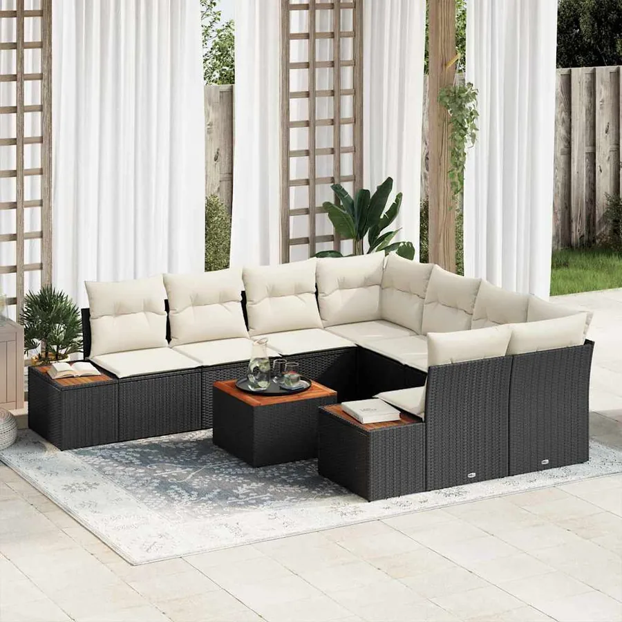 Ensemble de canapé de jardin 9 pcs Noir Poly rotin
