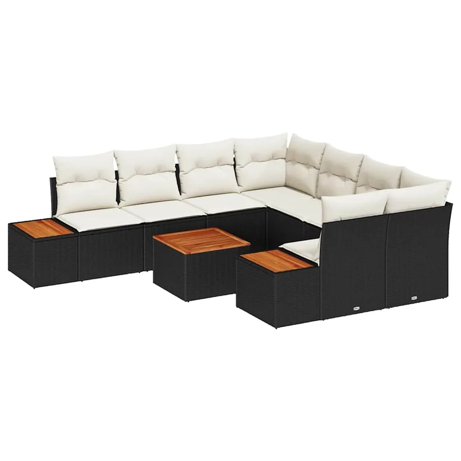Ensemble de canapé de jardin 9 pcs Noir Poly rotin - 2