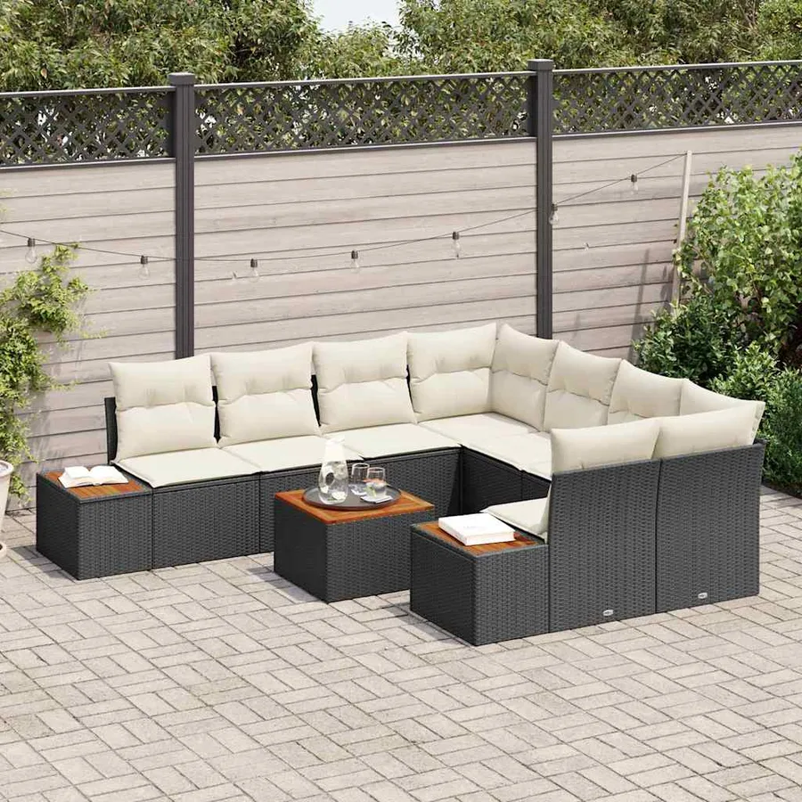 Ensemble de canapé de jardin 9 pcs Noir Poly rotin - 3