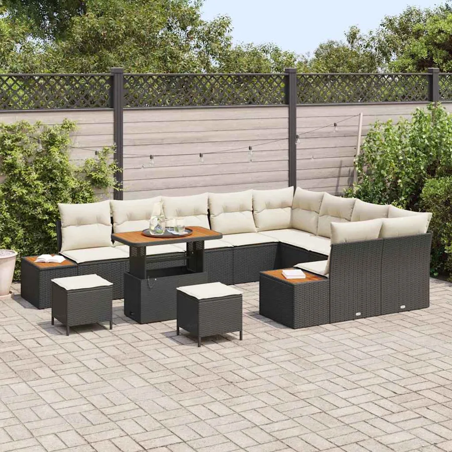 Ensemble de canapé de jardin 12 pcs Noir Poly rotin - 3