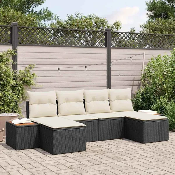 Ensemble de canapé de jardin 6 pcs Noir et Crème Poly Rattan