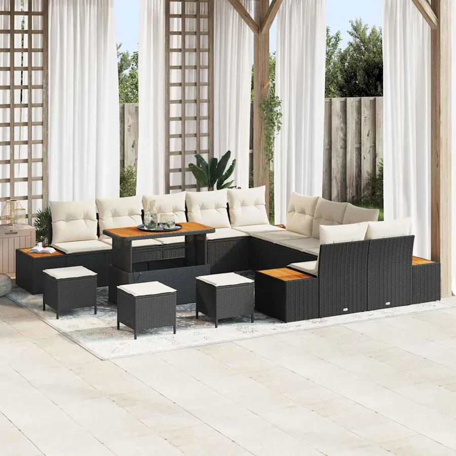 Ensemble de canapé de jardin 14 pcs Noir Poly rotin