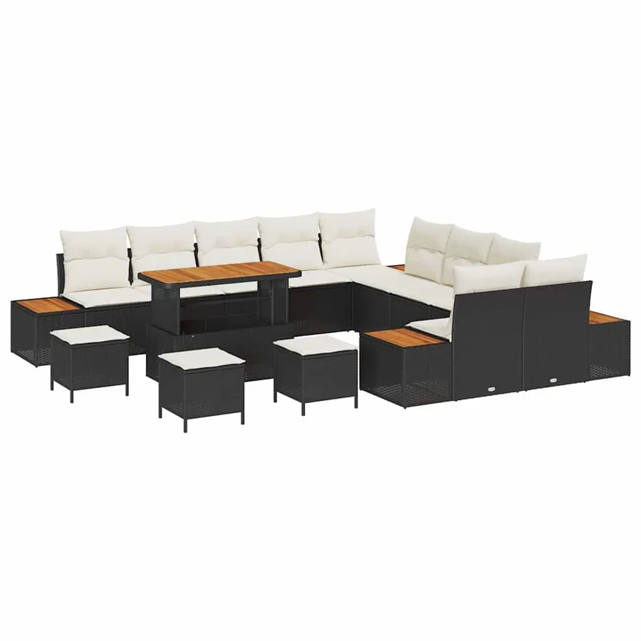 Ensemble de canapé de jardin 14 pcs Noir Poly rotin - 2