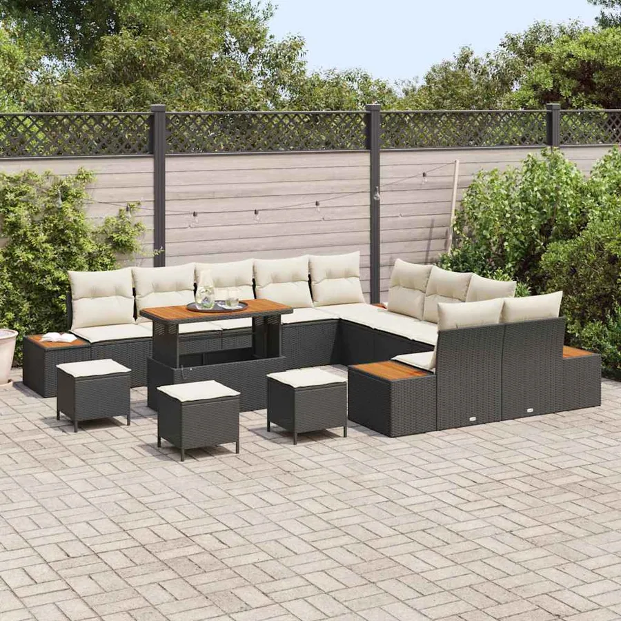Ensemble de canapé de jardin 14 pcs Noir Poly rotin - 3