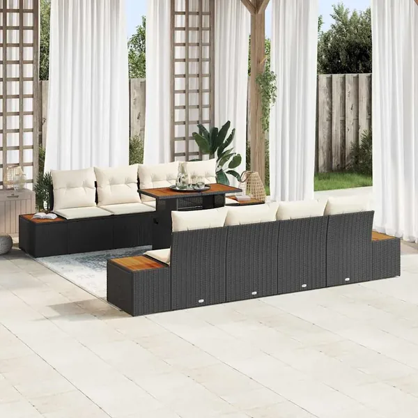 Ensemble de canapé de jardin 9 pcs Noir Poly rotin