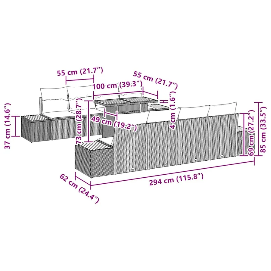 Ensemble de canapé de jardin 9 pcs Noir Poly rotin - 13