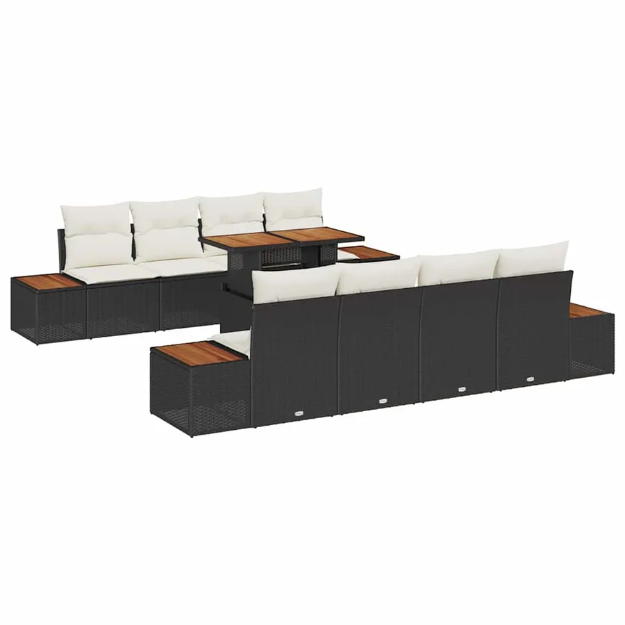 Ensemble de canapé de jardin 9 pcs Noir Poly rotin - 2