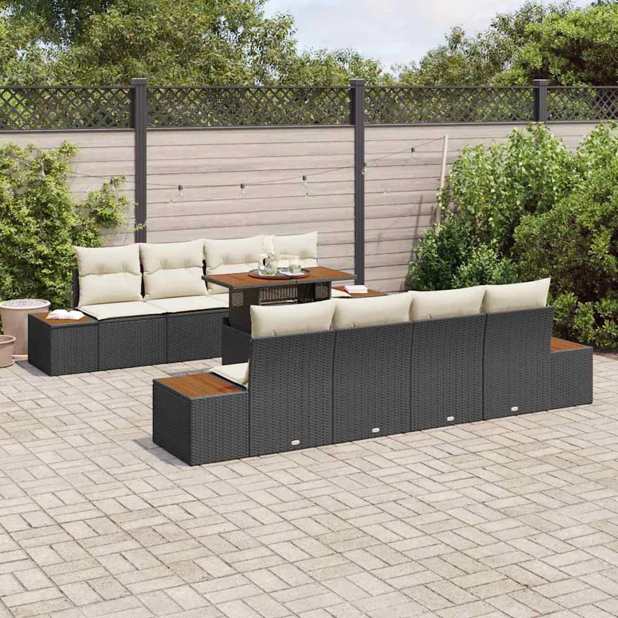 Ensemble de canapé de jardin 9 pcs Noir Poly rotin - 3