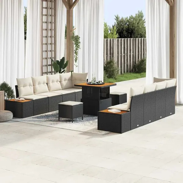Ensemble de canapé de jardin 11 pcs Noir Poly rotin