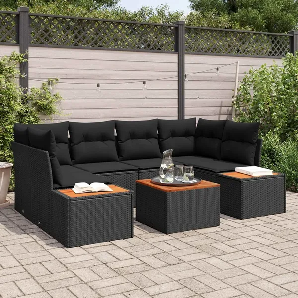 Ensemble de canapé de jardin avec coussin 6 pcs Noir Poly rotin