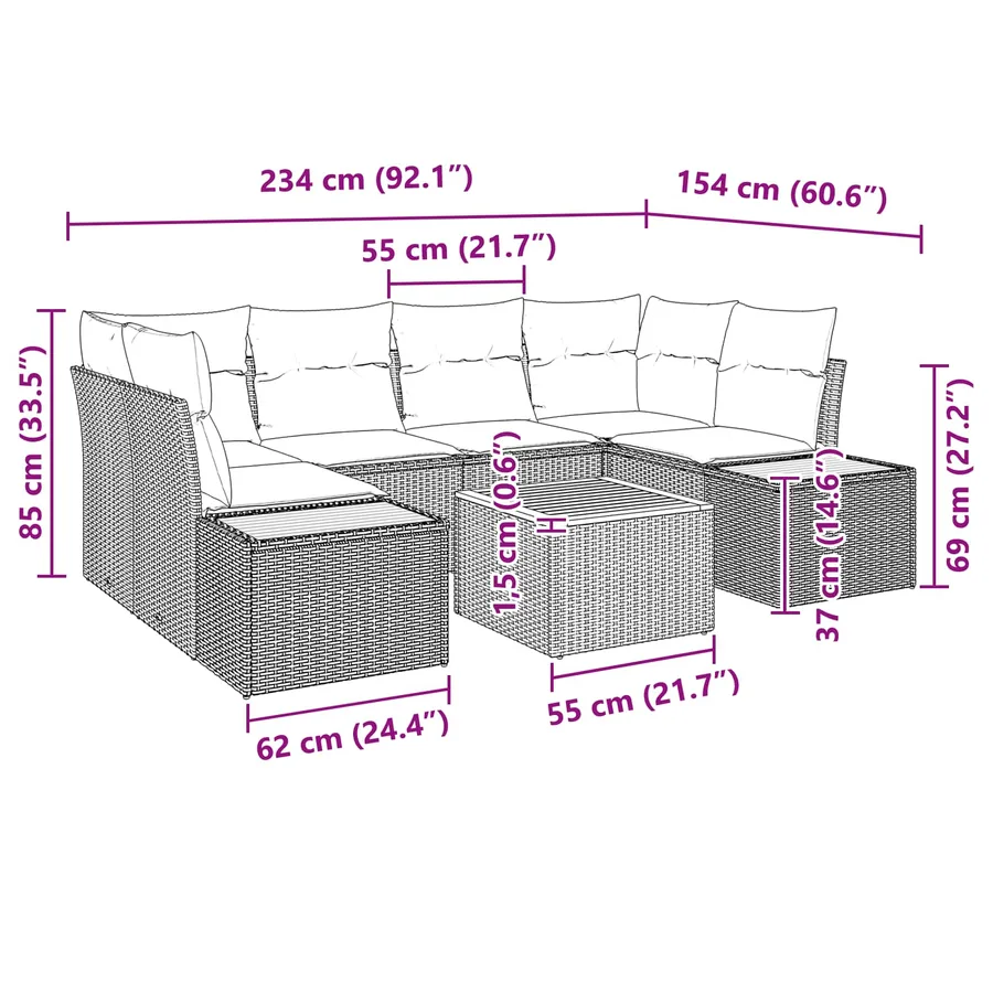 Ensemble de canapé de jardin avec coussin 6 pcs Noir Poly rotin - 13