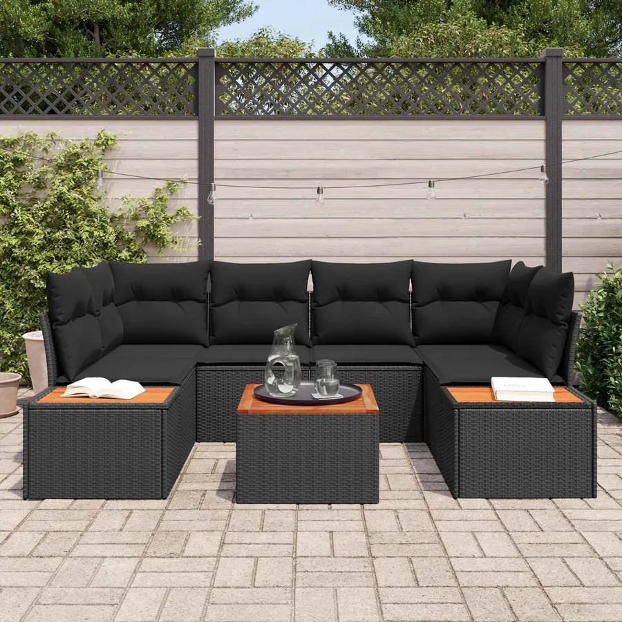 Ensemble de canapé de jardin avec coussin 6 pcs Noir Poly rotin - 3