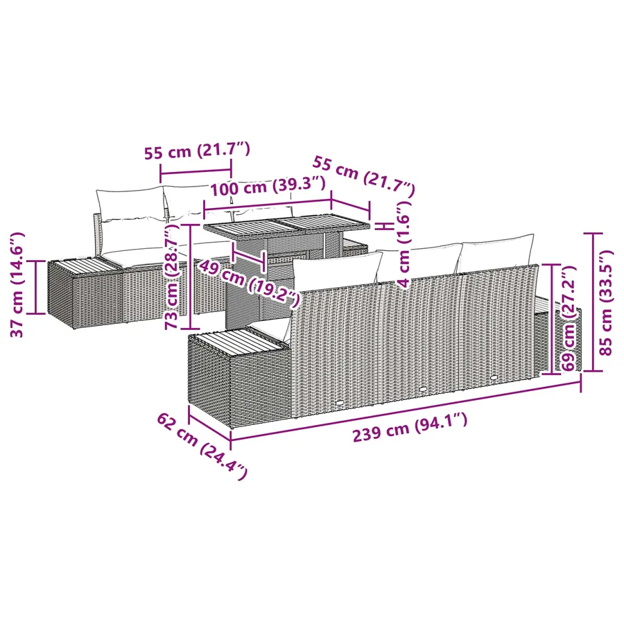 Ensemble de canapé de jardin 7 pcs Noir Poly rotin - 13